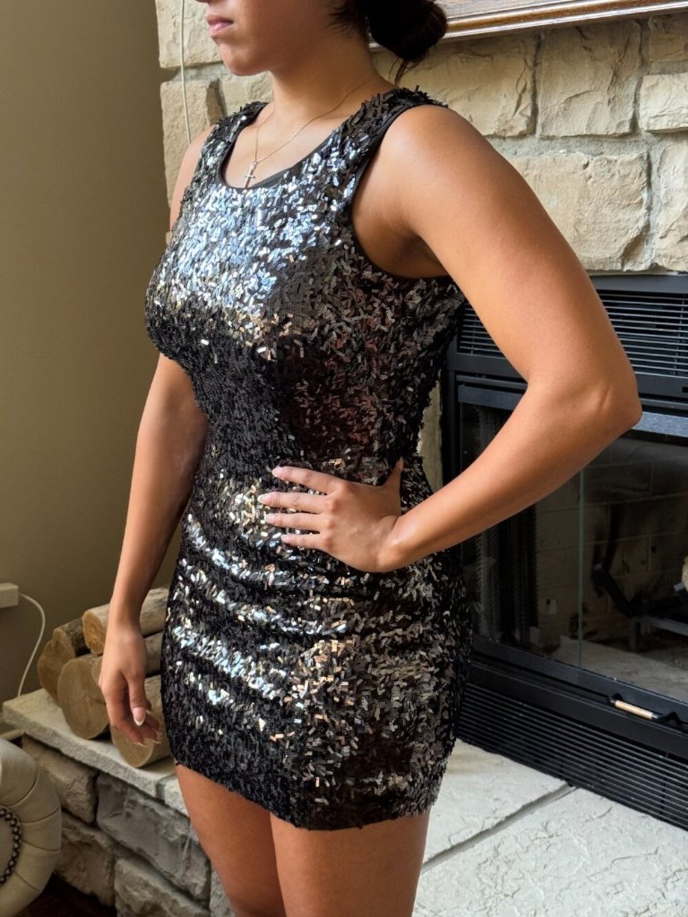 Express Dress Women S Black Polyester Bodycon Mini Sequin Party Cocktail Stretch